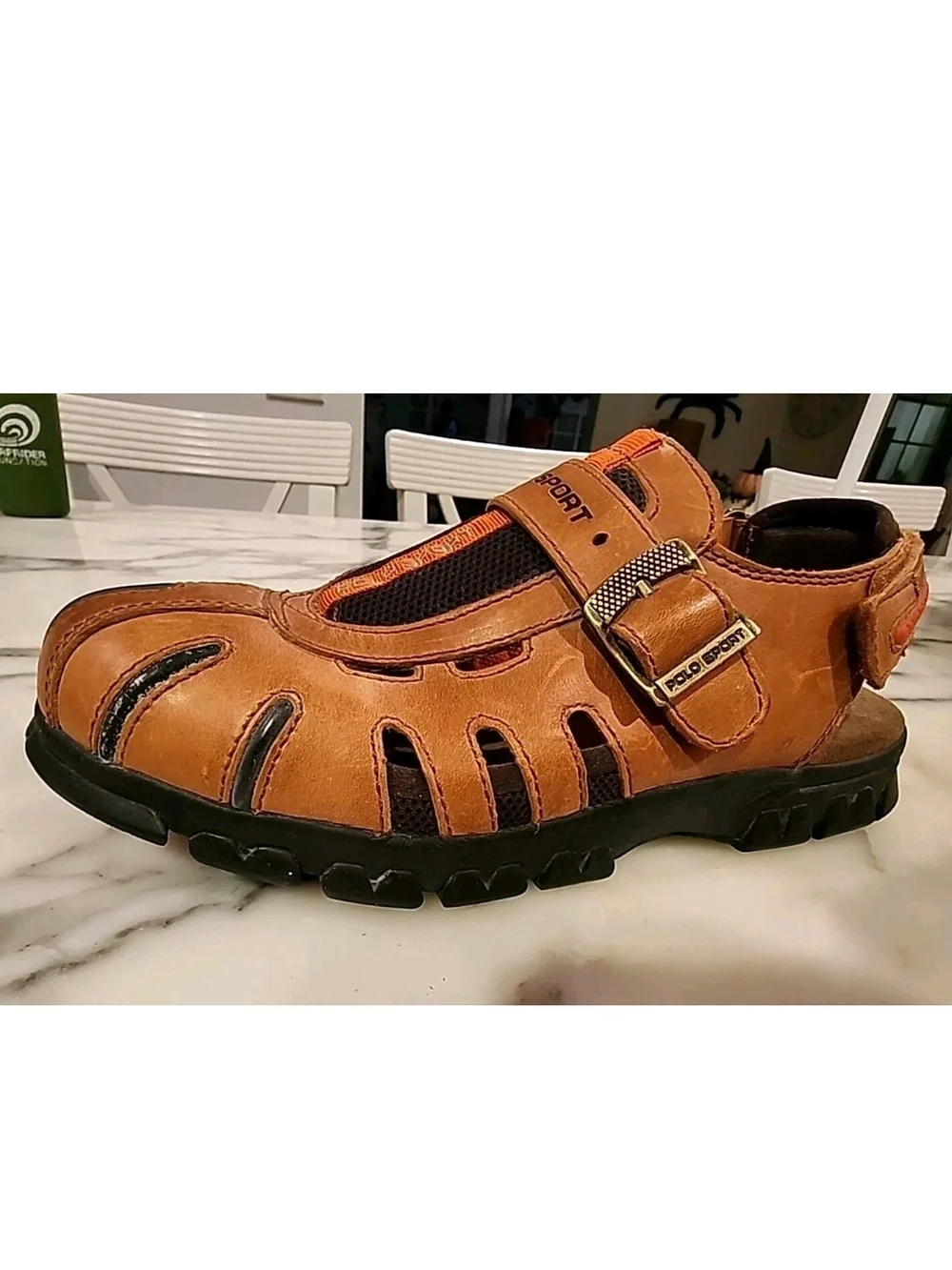 Polo by Ralph Lauren Men's Brown Leather Sport Sandal with Black Sole